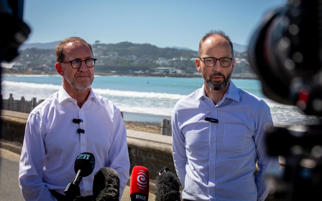 Wellington Mayor Andrew Little and Wellington Water chief operating officer Charles Barker.