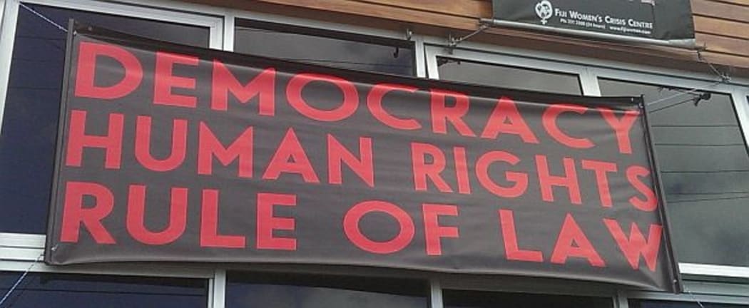Pro democracy banner in Suva