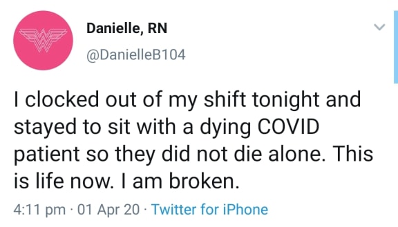 A tweet from a nurse treating coronavirus patients