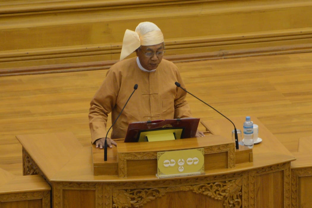 Newly-sworn in Myanmar president Htin Kyaw delivers his first address.
