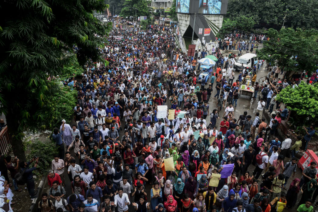 Bangladeshi students during clashes with the police.