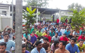 A handout photo from Refugee Action Coalition taken and received on 13 November 13 shows refugees at the Australian detention centre on Manus Island.