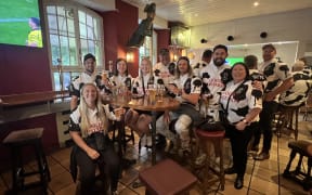 The Good Bastards watching a Rugby World Cup game from a bar in Switzerland.