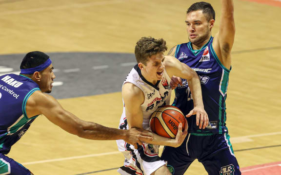 Rams Ben Carlile-Smith is fouled during the NBL match between the Auckland Huskies and the Canterbury Rams, National Basketball League held at Trusts Stadium, Auckland, New Zealand. 9 July 2020. Copyright Photo: Shane Wenzlick / www.photosport.nz