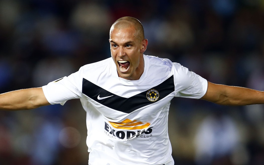 Team Wellington's Michael Gwyther celebrates his goal.
