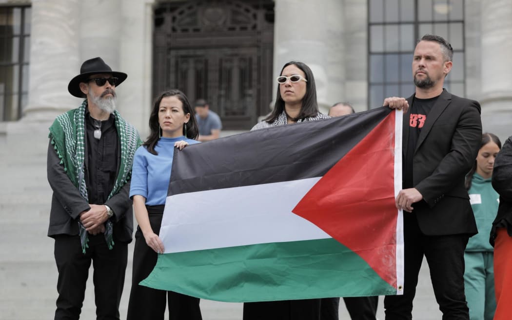Green Party and Te Pāti Māori MPs at the protest calling for an immediate and permanent ceasefire in Gaza.