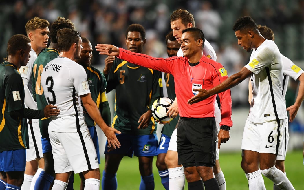 Referee Norbert Hauata during the FIFA World Cup Qualifier between New Zealand and Solomon Islands.