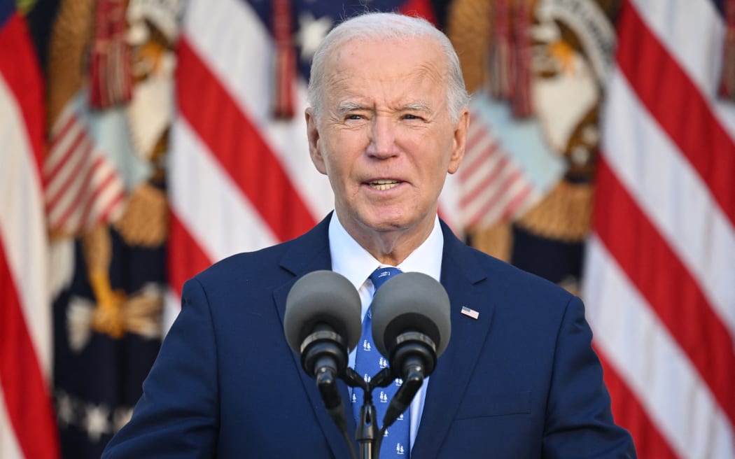 US President Joe Biden speaks about a ceasefire between Israel and Hezbollah in Lebanon, in the Rose Garden of the White House on November 26, 2024, in Washington, DC. - Biden on November 26 welcomed as "good news" a US and French-brokered ceasefire between Israel and Hezbollah in Lebanon. The deal will come into force on November 27 at 4:00 am local time (0200 GMT), Biden said, speaking at White House as Israeli Prime Minister Benjamin Netanyahu's office announced his ministers had approved the deal. (Photo by SAUL LOEB / AFP)