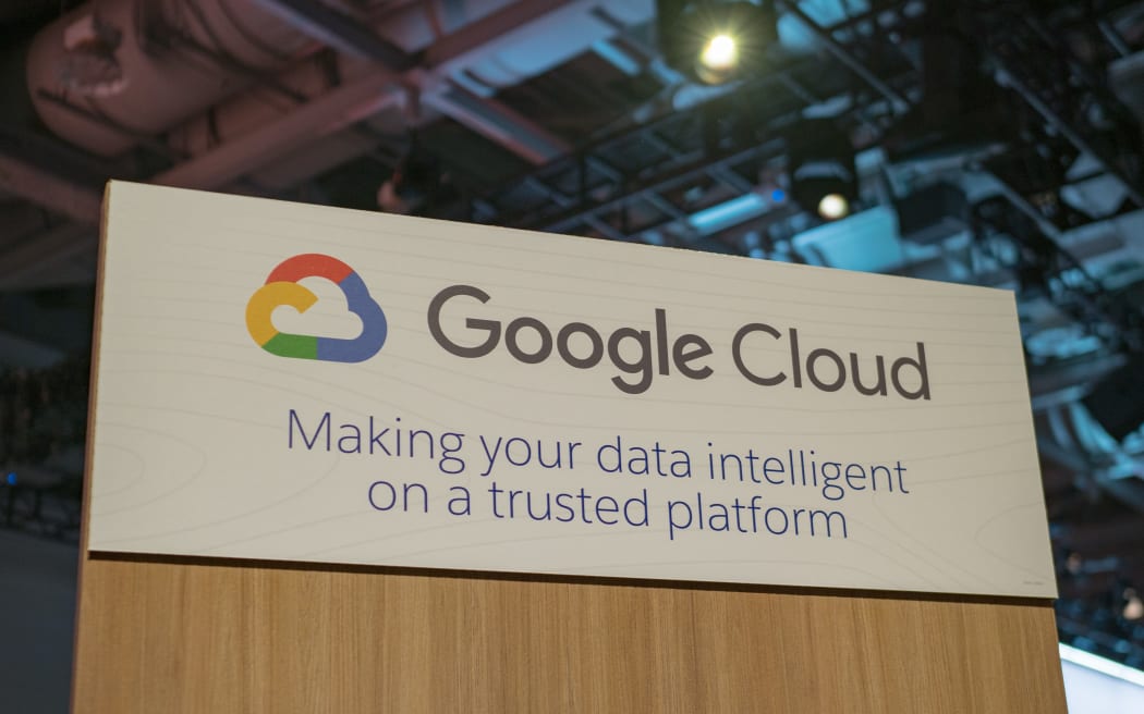 Google Cloud billboard advertisement sign at conference in San Francisco.