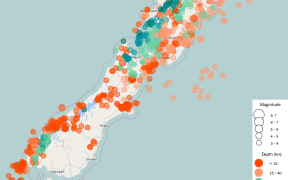 Map of NZ showing earthquake distribution