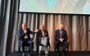 John Tamihere and Phil Goff debate at an Institute of Directors breakfast session.
