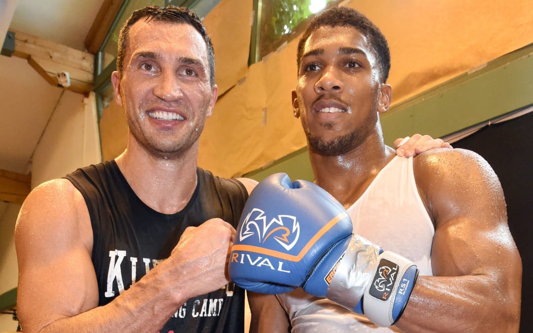 Wladimir Klitschko (L) and Anthony Joshua (R).
