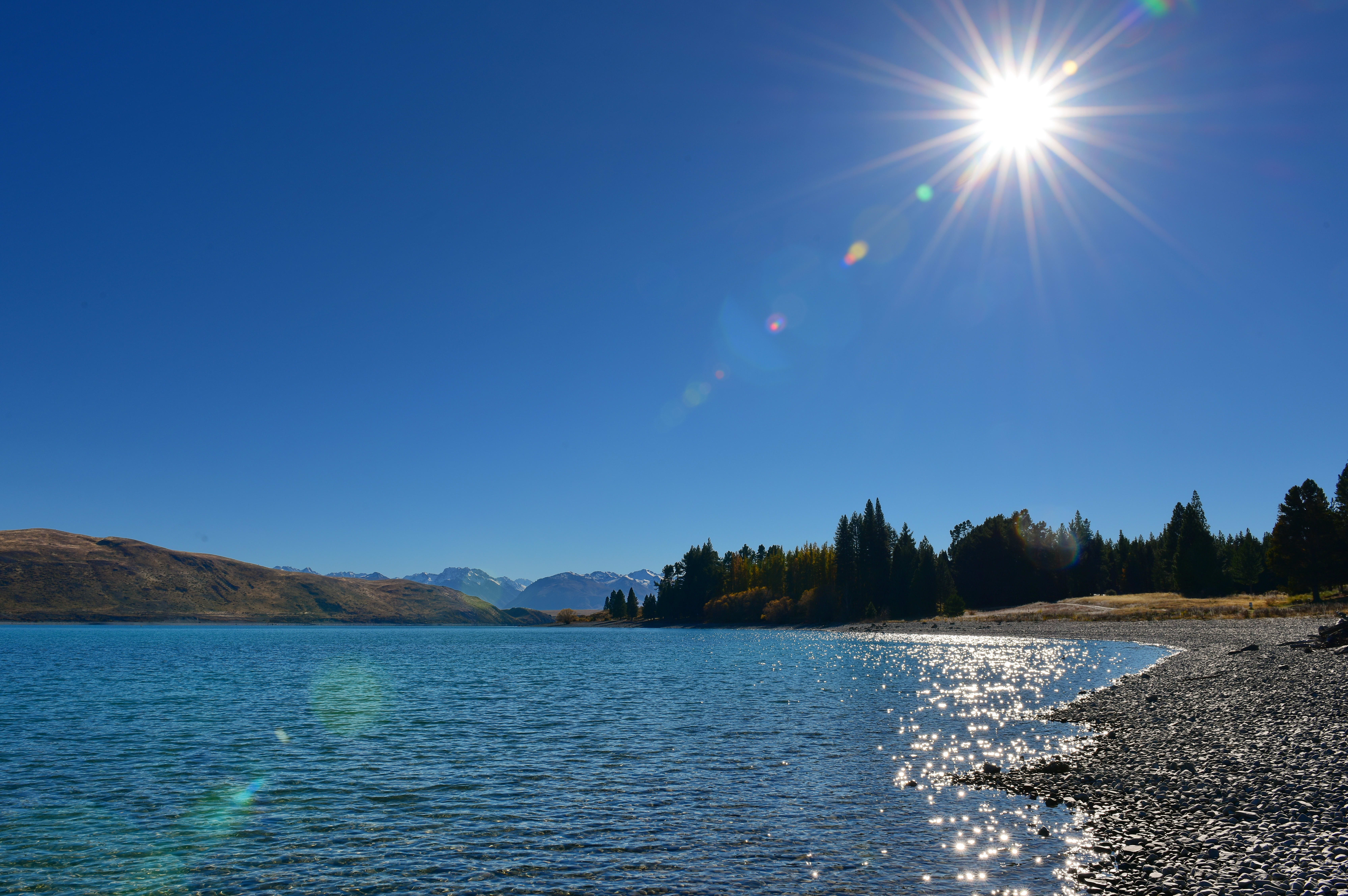 Popular and scenic Lake Tekapo in Canterbury, New Zealand