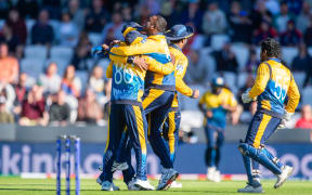 Sri Lankan cricketers celebrate