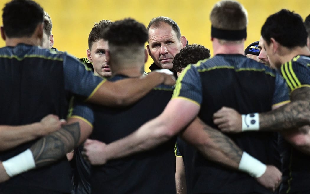 Hurricanes head coach John Plumtree seen at the team huddle.