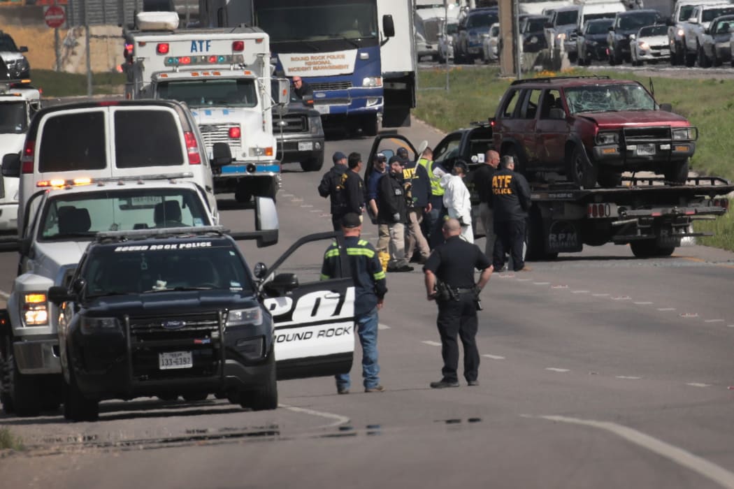 The vehicle that the suspected Austin package bomber, Mark Anthony Conditt, was driving when he blew himself being towed from the crime scene along Interstate 35 in suburban Austin.
