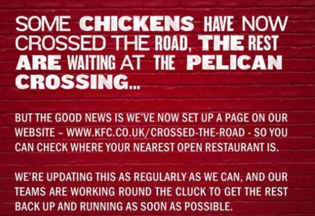 KFC said it had set up a web page to guide fried chicken fans to their nearest open outlet.