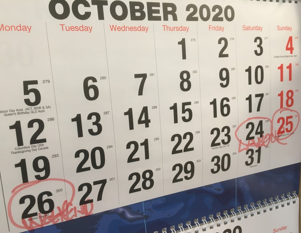Labour Weekend 2020 on Calendar