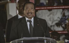 Cameroon incumbent President Paul Biya addresses a campaign rally in Maroua.