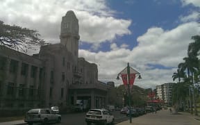 Fiji's refurbished parliament, a stone building with clock tower at entrance