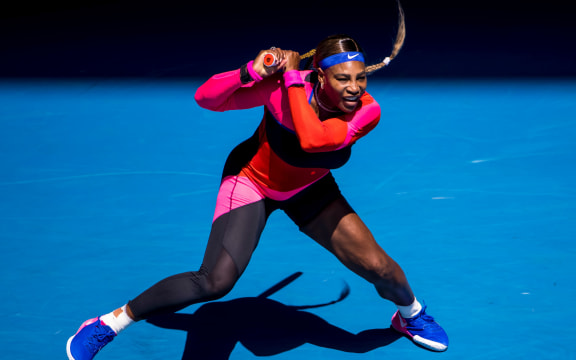 MELBOURNE, VIC - FEBRUARY 12: Serena Williams of the United States of America returns the ball during round 3 of the 2021 Australian Open on February 12 2020, at Melbourne Park in Melbourne, Australia. (Photo by Jason Heidrich/Icon Sportswire)