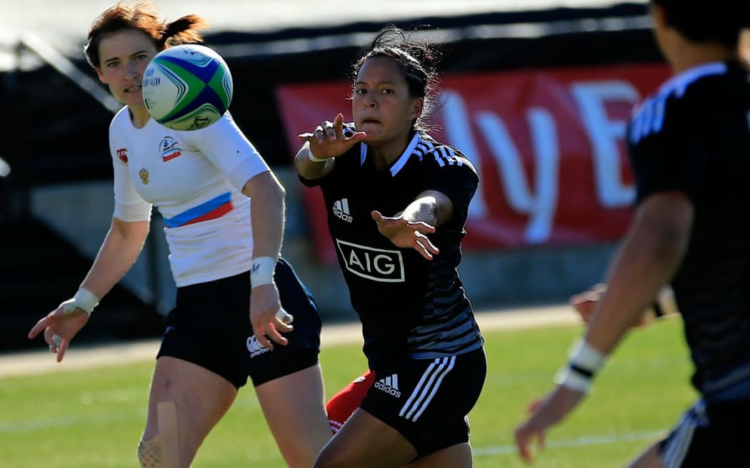 Tyla Nathan-Wong passes the ball during New Zealand's win over Russia at the World Series event in Atlanta, Georgia