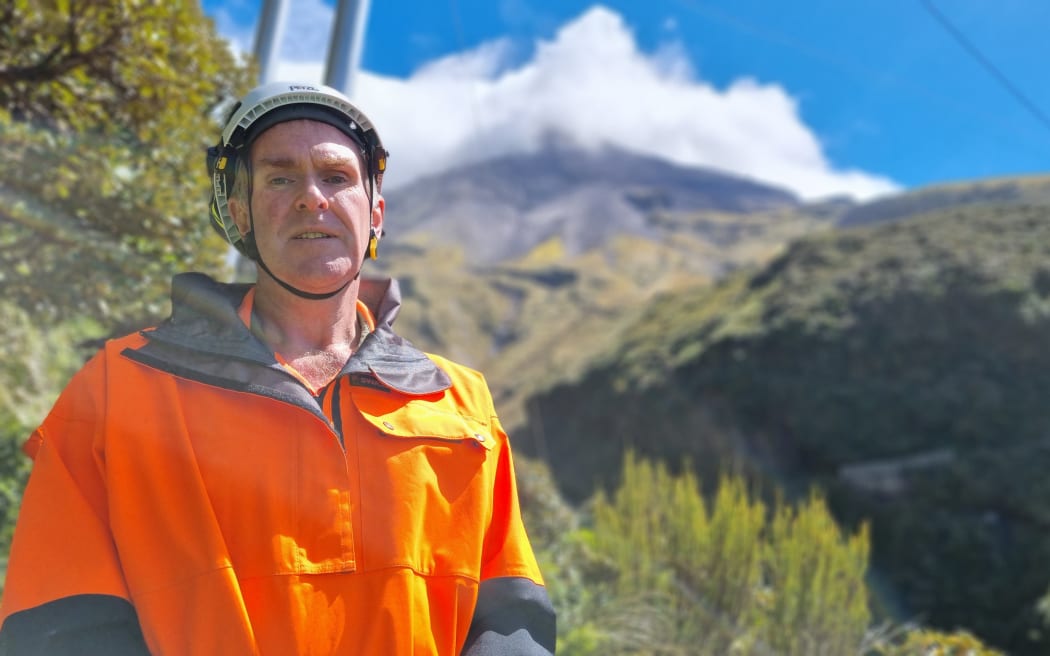 Bridge masts over the Manganui Gorge on Taranaki Maunga.