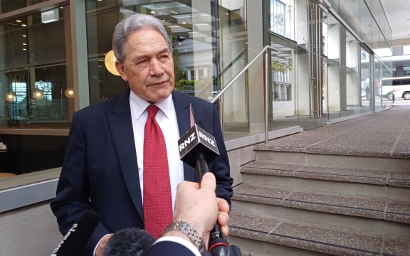 Winston Peters outside Treasury