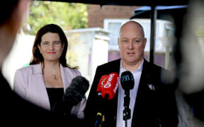 Prime Minister Christopher Luxon and Finance Minister Nicola Willis address media at Rising Stars Lynfield on Thursday 3 October 2024.
