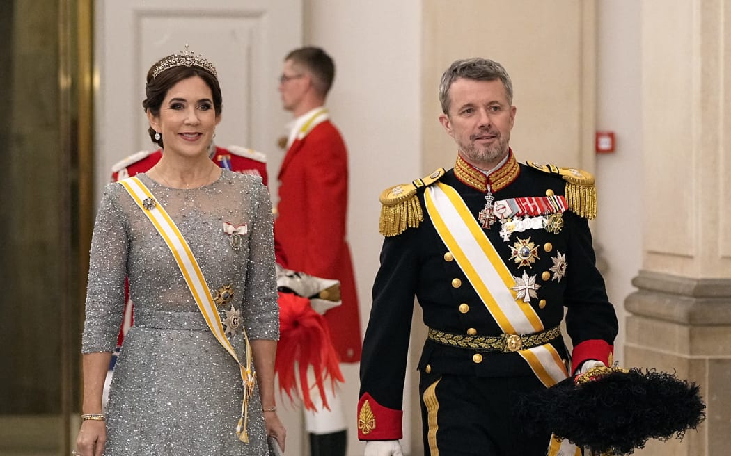 (FILES) The Crown Prince Couple, Crown Princess Mary of Denmark and Crown Prince Frederik of Denmark arrive for a State Banquet at Christiansborg Castle in Copenhagen on November 6, 2023, on the occasion of a visit of Spain's royal couple to Denmark. Denmark's popular Queen Margrethe II, Europe's longest-serving monarch, said on December 31, 2023 that she would abdicate on January 14, 2024 and pass the baton to her son Crown Prince Frederik. (Photo by Mads Claus Rasmussen / Ritzau Scanpix / AFP) / Denmark OUT