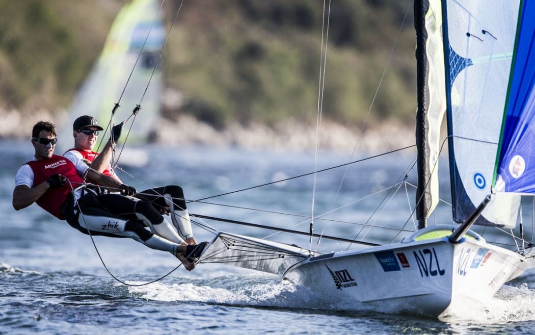 49er stars Peter Burling and Blair Tuke on the water in Rio