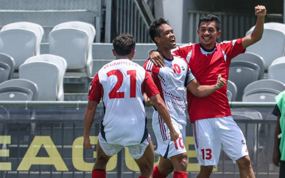Tahiti United's Teaonui Tehau celebrates his goal. OFC Pro League 2026, Vanuatu United FC v Tahiti United, Santos National Football Stadium, Papua New Guinea, Saturday 31 January 2026. Photo: Shane Wenzlick / www.phototek.nz