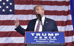 Republican presidential nominee Donald Trump speaks during a rally at the Delaware County Fair in Delaware, Ohio.