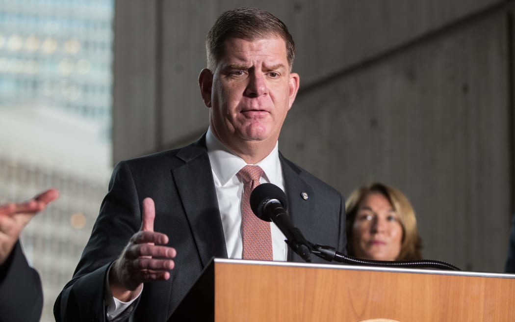 Boston Mayor Marty Walsh speaks at a press conference announcing the postponement of the Boston Marathon to September 15th on March 13, 2020 in Boston, Massachusetts. The postponement is due to concerns over the possible spread of the coronavirus (COVID-19).