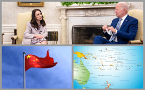 Biden meets Ardern, Chinese flag, Pacific map