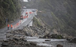 Road damage in Punakaiki.