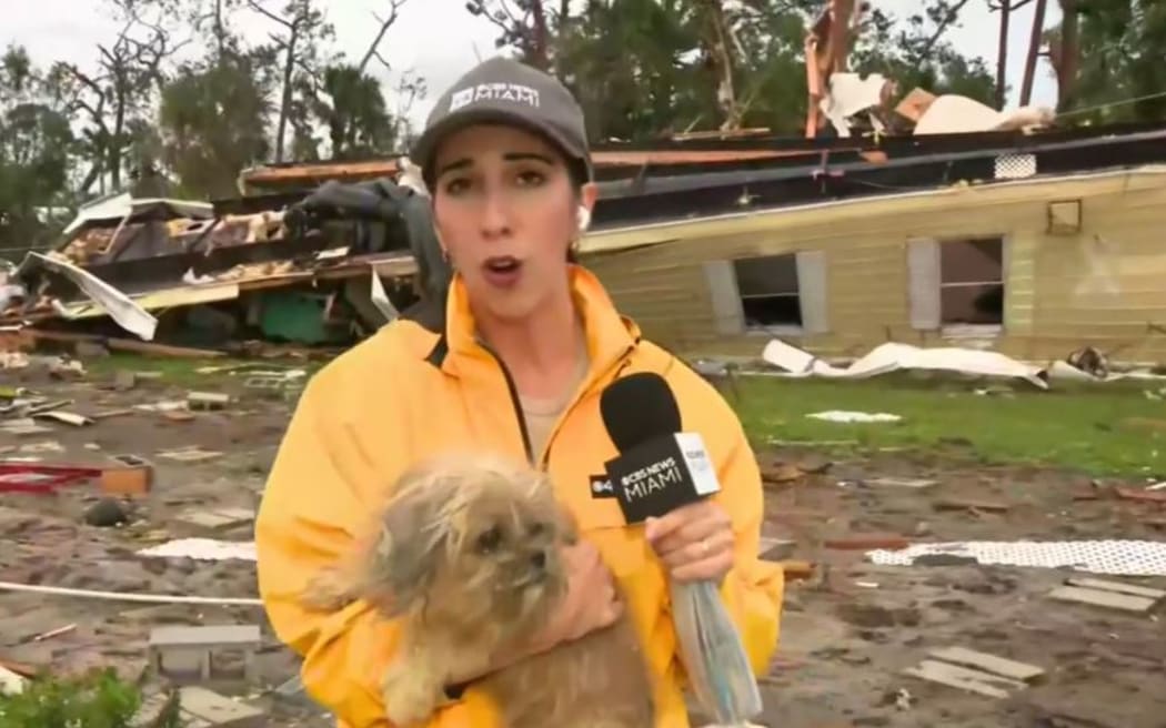 A dog was rescued Thursday morning from the rubble of a home hit by a tornado spurred by Hurricane Milton at a 55 and older community with some help from a CBS News Miami crew.