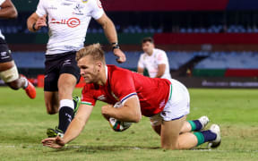 British & Irish Lions' Chris Harris scores a try