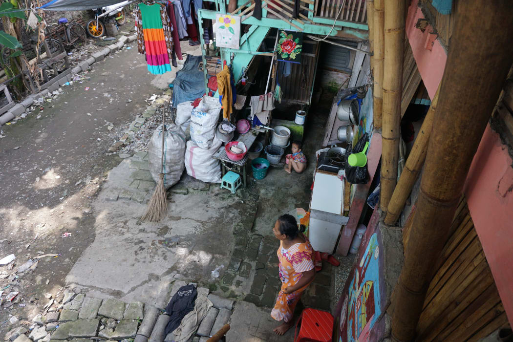 The view from the top of the Tongkol model home, in a North Jakarta neighborhood most affected by its sinking