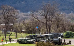 A former Ukraine military base at Perevalnoye, occupied by Russian forces.