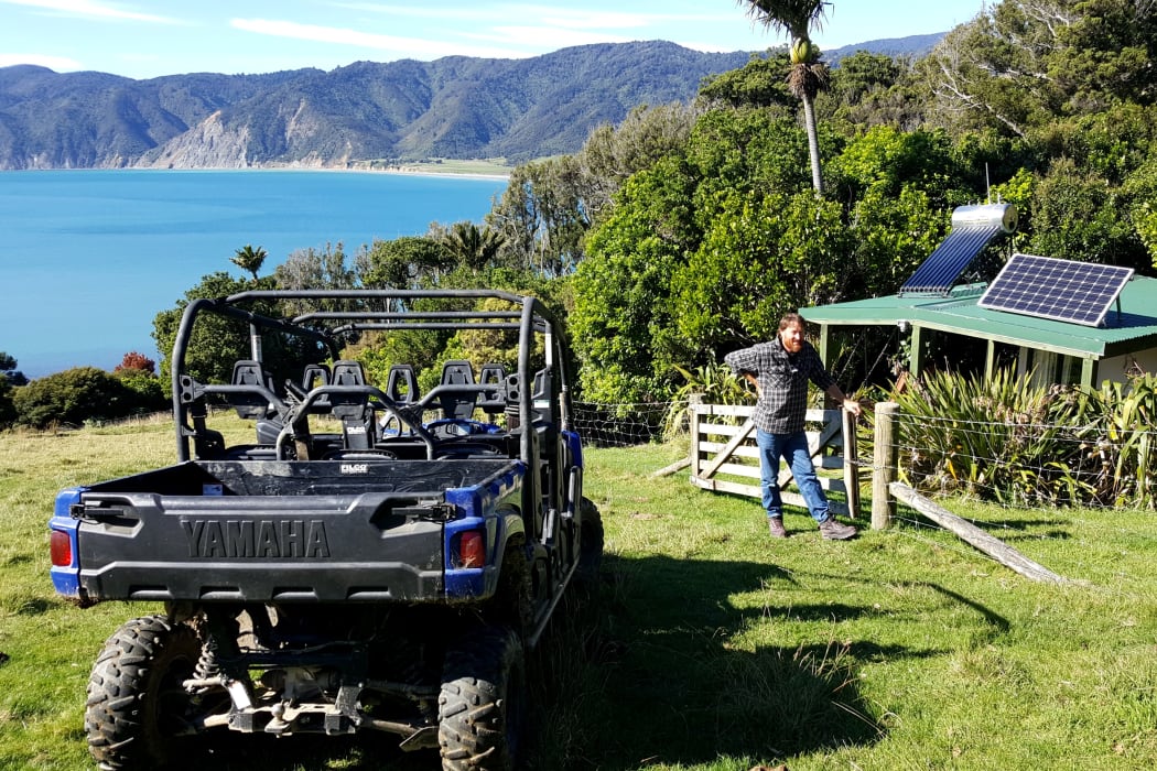 Andrew Newton at one of the huts he has built on Pepin Island