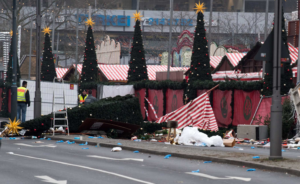 Destruction at the Christmas market in Berlin in the wake of the truck attack.