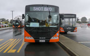 Vaccination buses ready to leave Auckland Airport vaccination drive though.