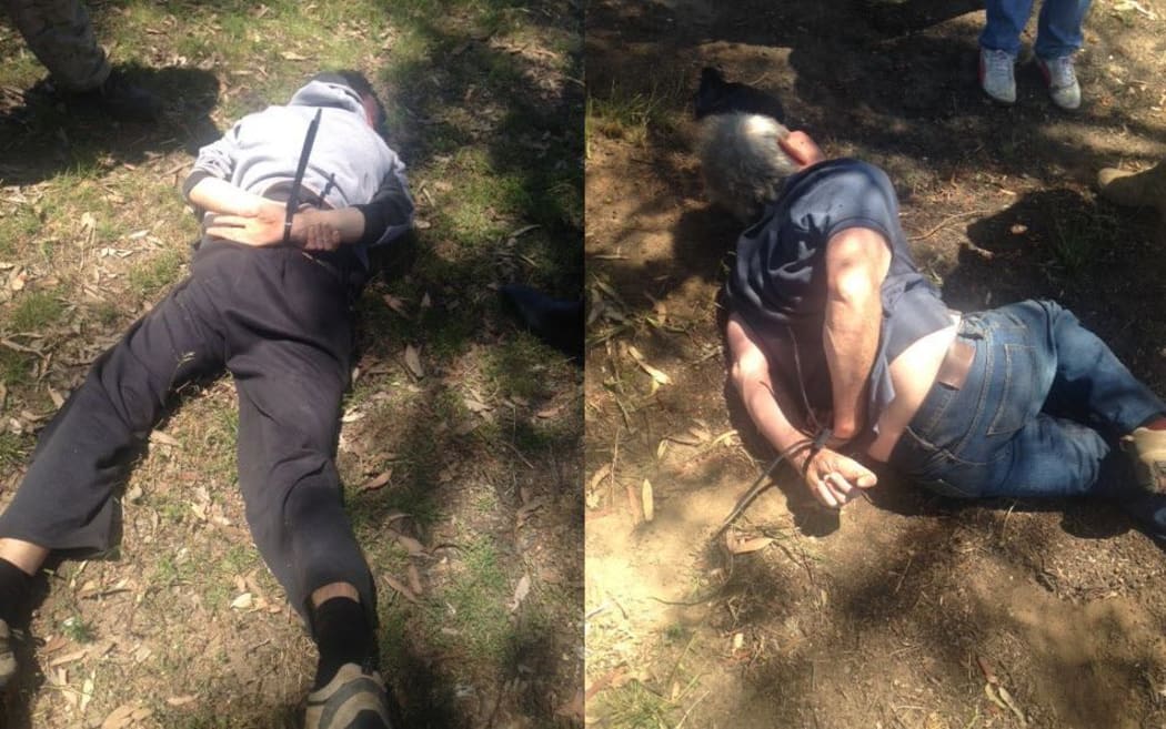 A supplied image of Gino (right) and Mark Stocco after being arrested at a property near Dunedoo in New South Wales on 28 October 2015.