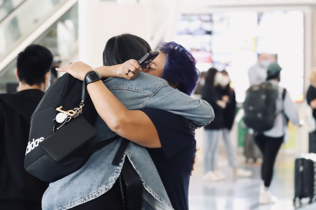 Emotional scenes at Auckland Airport after after the first fights from across the Tasman landed since the border reopening on 13 April 2022.