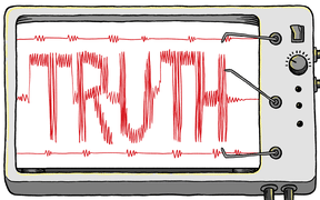 A lie detector machine records the words "truth" and "lies".