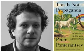 Peter Pomerantsev and the cover of his book "This is Not Propaganda"