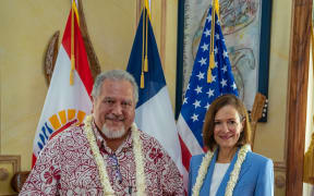 Paris-based US Ambassador Denise Campbell Bauer, right, and French Polynesia’s President Moetai Brotherson met at the weekend in Papeete.