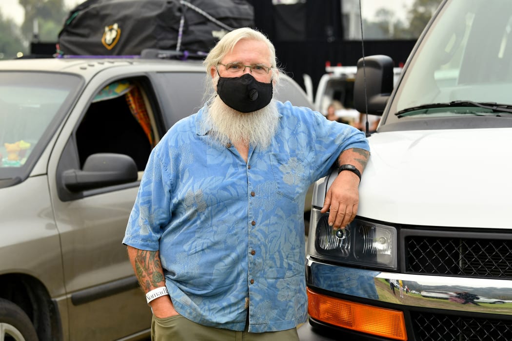 Bob Wells at the drive-in premiere of Nomadland.