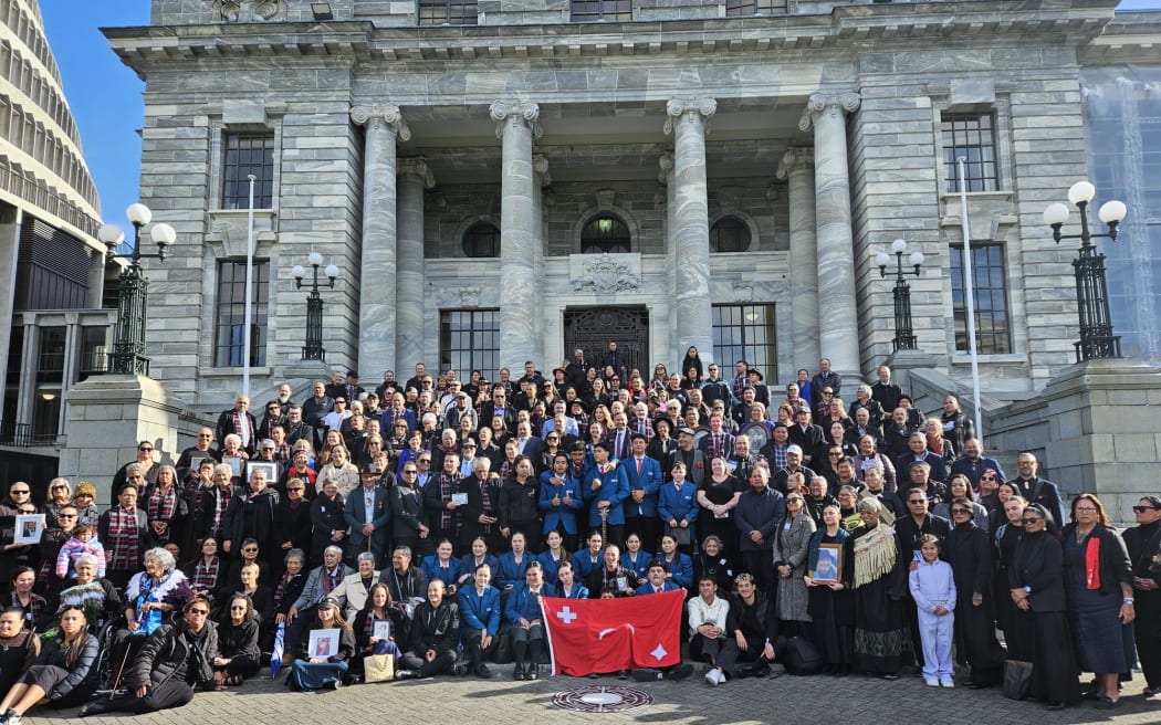 Members of Ngāti Ranginui outside Parliament after their settlement bill passes its second and third readings.